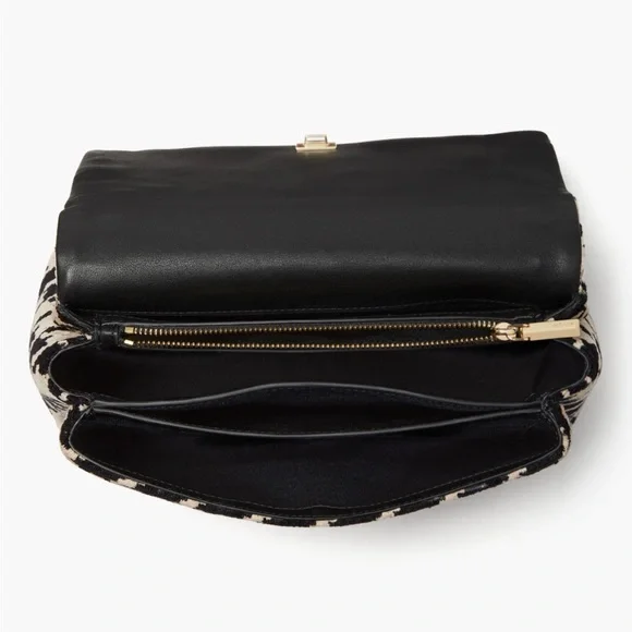 Kate Spade Carlyle Houndstooth Medium Shoulder Bag BLACK/WHITE NEW